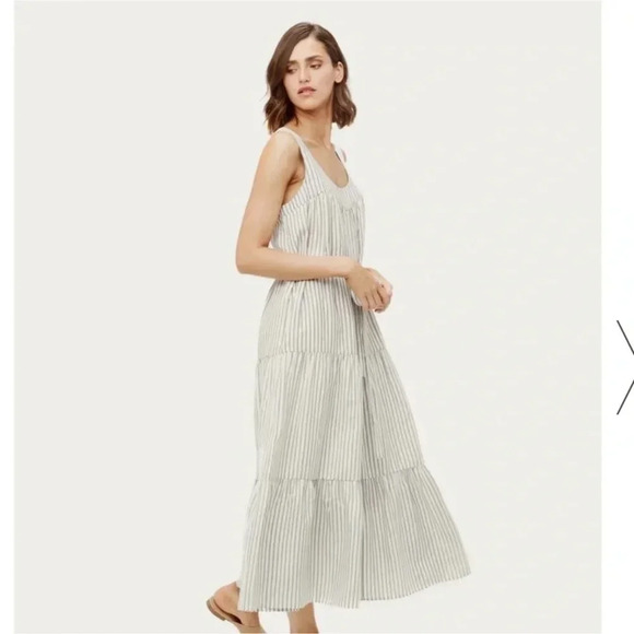 Jenni Kayne Silk Striped Pintucked Sundress Summer Ruffle Tie Waist Cream Small - Picture 1 of 17